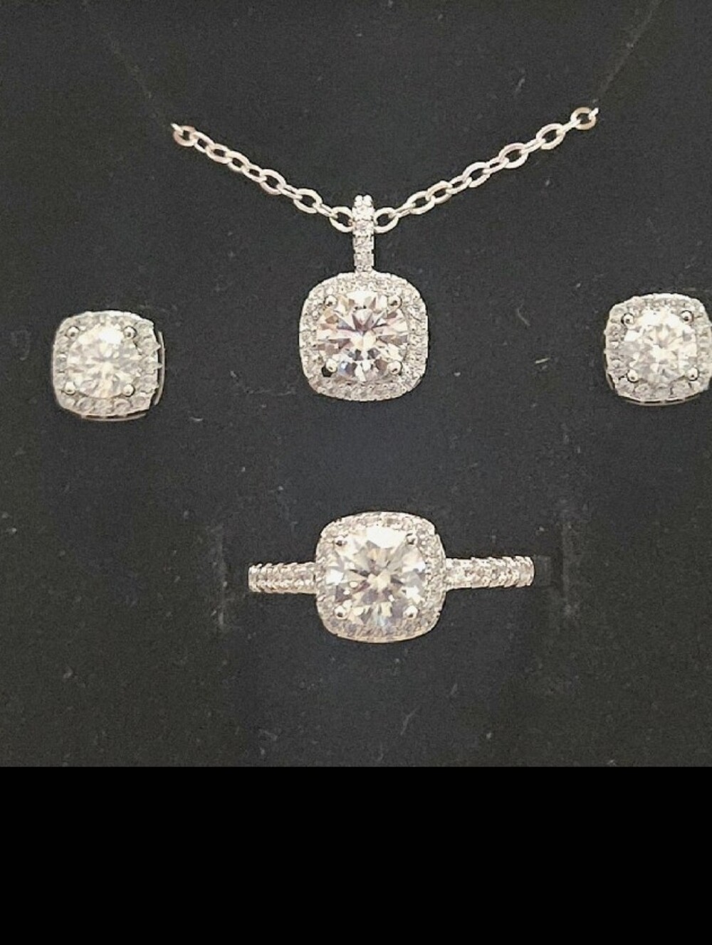 Sterling Silver & Moissanite Cushion Halo Jewelry Set - White